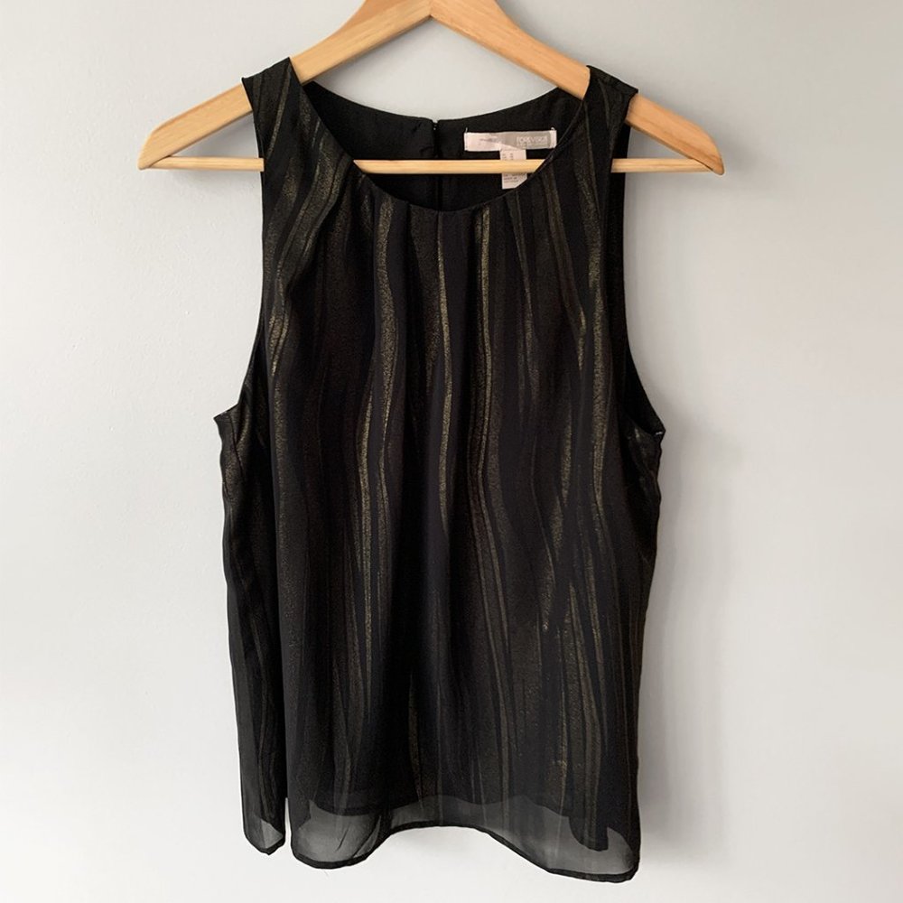 Women's Black Sleeveless Tank Top Gold Shimmer Accent